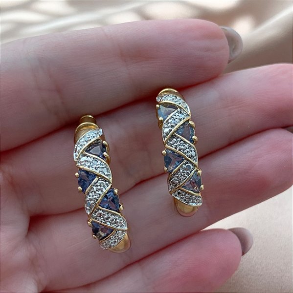 BRINCO MEIA ARGOLA AMETISTA COM DETALHE EM PRATA DOURADO AÇO 316L⭐️