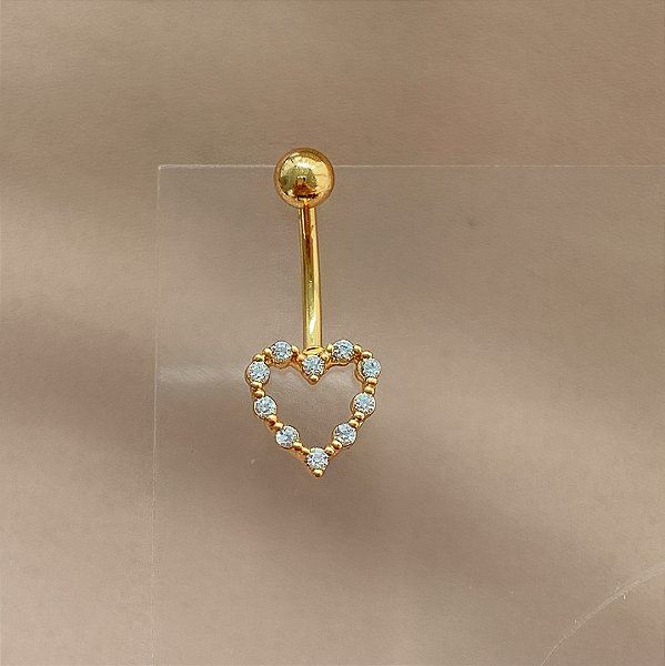 PIERCING UMBIGO CORAÇÃO VAZADO BORDA ZIRCÔNIAS 10MM HASTE AÇO 316L FOLHEADO A OURO 18K SEMIJOIA PARA ATUALIZAÇÃO⭐️