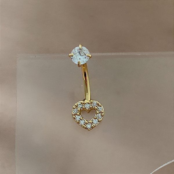 PIERCING UMBIGO CORAÇÃO VAZADO E BOLINHA ZIRCÔNIA 10MM HASTE AÇO 316L FOLHEADO A OURO 18K SEMIJOIA PARA ATUALIZAÇÃO⭐️