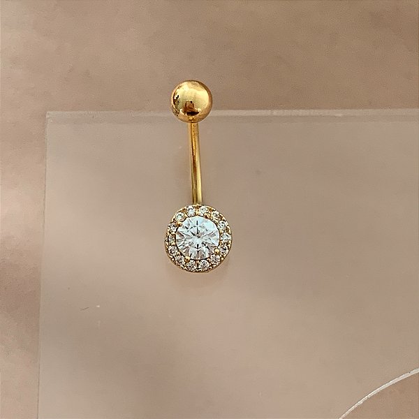PIERCING UMBIGO PEDRA ZIRCÔNIA BORDA CRAVEJADA 10MM HASTE AÇO 316L FOLHEADO A OURO 18K SEMIJOIA PARA ATUALIZAÇÃO⭐️