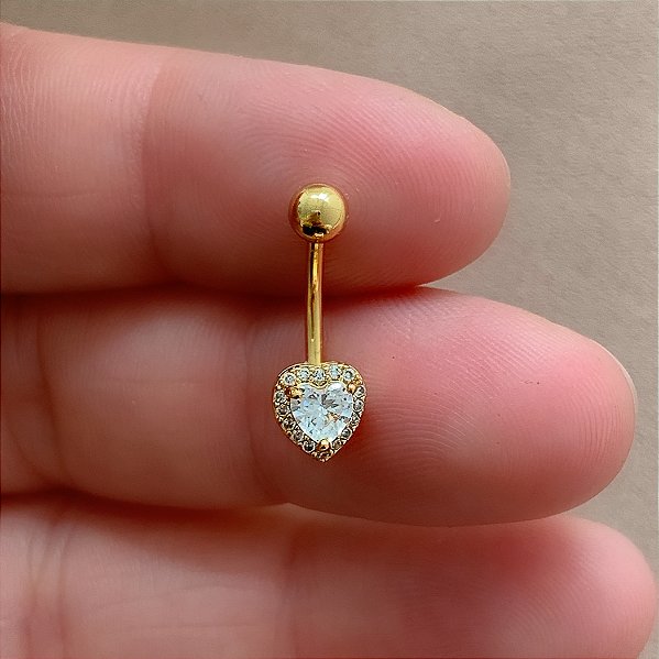 PIERCING UMBIGO PEDRA CORAÇÃO BORDA CRAVEJADA ZIRCÔNIAS 10MM HASTE AÇO 316L FOLHEADO A OURO 18K SEMIJOIA PARA ATUALIZAÇÃO⭐️