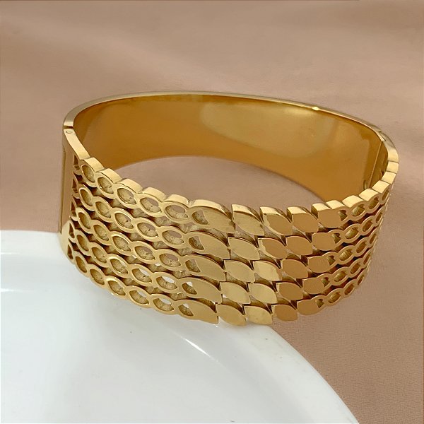 PULSEIRA/BRACELETE LARGA DETALHES VAZADOS DOURADO AÇO 316L⭐️