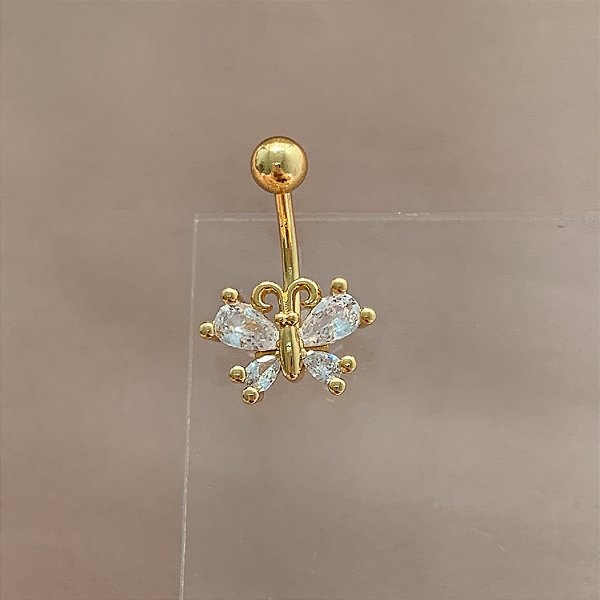 PIERCING UMBIGO BORBOLETA PEDRAS ZIRCÔNIAS 10MM HASTE AÇO 316L FOLHEADO A OURO 18K SEMIJOIA PARA ATUALIZAÇÃO⭐️
