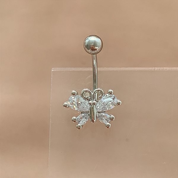 PIERCING UMBIGO BORBOLETA PEDRAS ZIRCÔNIAS 10MM HASTE AÇO 316L FOLHEADO A RÓDIO SEMIJOIA PARA ATUALIZAÇÃO⭐️