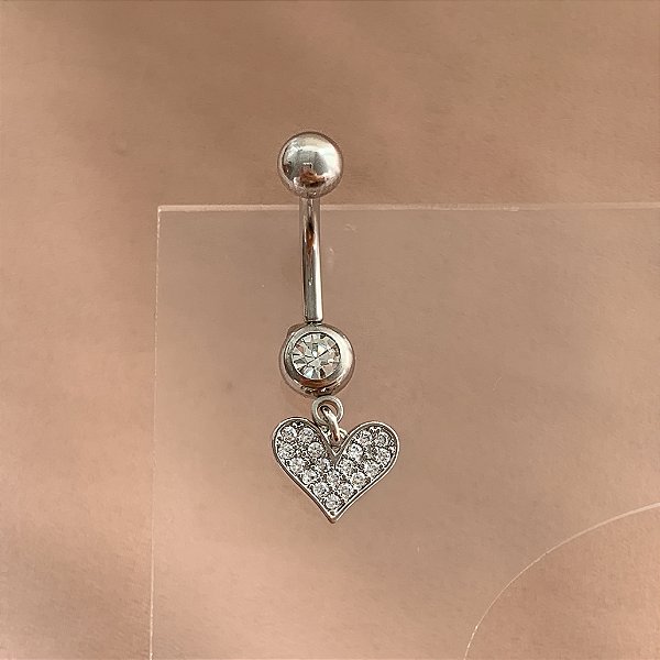 PIERCING UMBIGO PINGENTE CORAÇÃO CLÁSSICO ZIRCÔNIAS 10MM HASTE AÇO 316L FOLHEADO A RÓDIO SEMIJOIA PARA ATUALIZAÇÃO⭐️