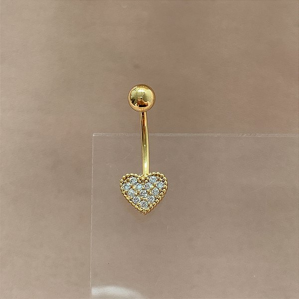 PIERCING UMBIGO CORAÇÃO DELICADO ZIRCÔNIAS 10MM HASTE AÇO 316L FOLHEADO A OURO 18K SEMIJOIA PARA ATUALIZAÇÃO⭐️