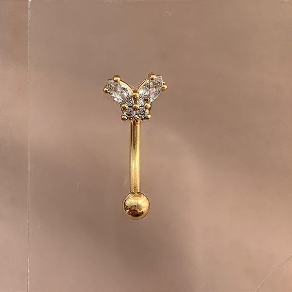PIERCING ÍNTIMO BORBOLETA DELICADA ZIRCÔNIAS 9MM AÇO 316L FOLHEADO A OURO 18K SEMIJOIA PARA ATUALIZAÇÃO⭐️