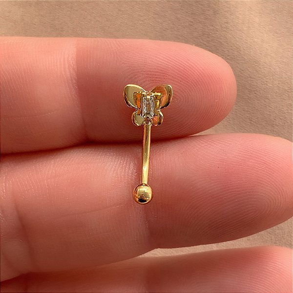 PIERCING ÍNTIMO BORBOLETA LISA ZIRCÔNIA RETANGULAR 9MM AÇO 316L FOLHEADO A OURO 18K SEMIJOIA PARA ATUALIZAÇÃO⭐️