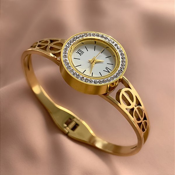 BRACELETE RELÓGIO BOLAS VAZADAS DOURADO AÇO 316L⭐️