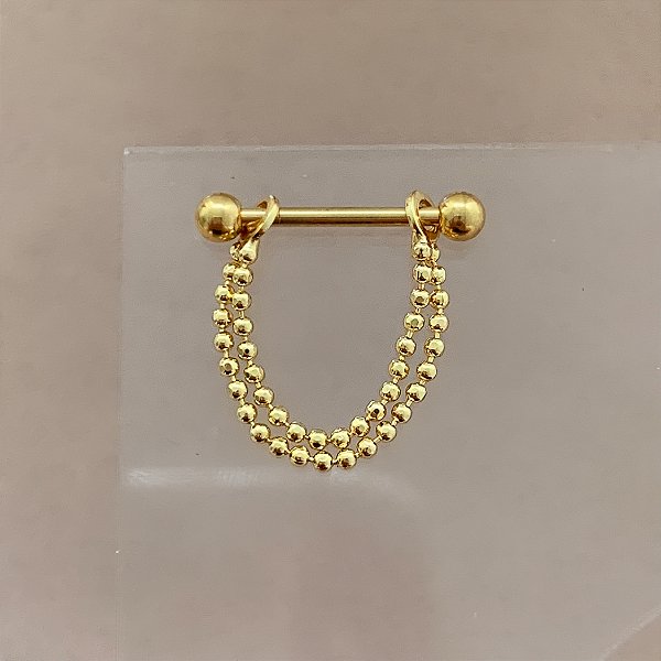 PIERCING CONCH CORRENTE DUPLA BOLINHAS 10MM AÇO 316L FOLHEADO A OURO 18K SEMIJOIA PARA ATUALIZAÇÃO⭐️