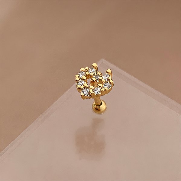 PIERCING TRÁGUS / CARTILAGEM CORAÇÃO BORDA ZIRCÔNIAS 6MM HASTE AÇO 316L FOLHEADO A OURO 18K SEMIJOIA PARA ATUALIZAÇÃO⭐️