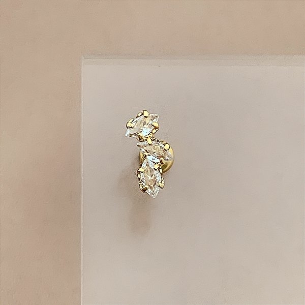 PIERCING TRÁGUS / CARTILAGEM DETALHE ZIRCÔNIAS 6MM HASTE AÇO 316L FOLHEADO A OURO 18K SEMIJOIA PARA ATUALIZAÇÃO⭐️