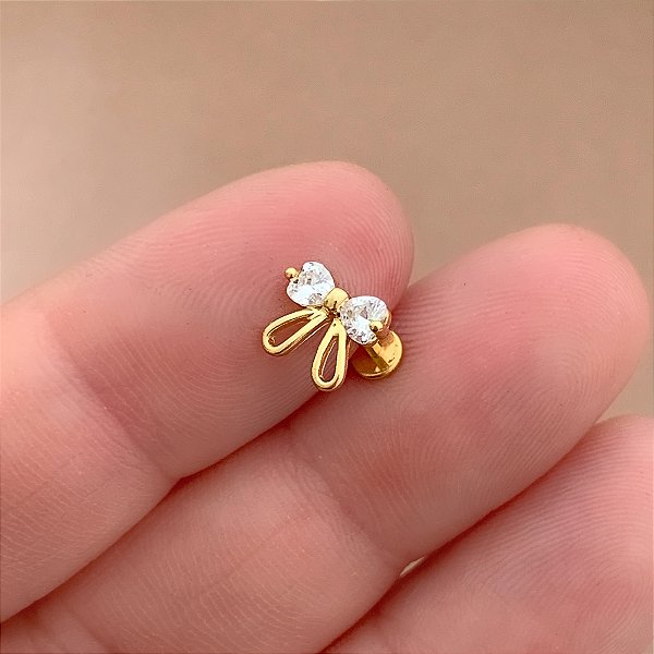 PIERCING TRÁGUS / CARTILAGEM LACINHO ZIRCÔNIAS 6MM HASTE AÇO 316L FOLHEADO A OURO 18K SEMIJOIA PARA ATUALIZAÇÃO⭐️