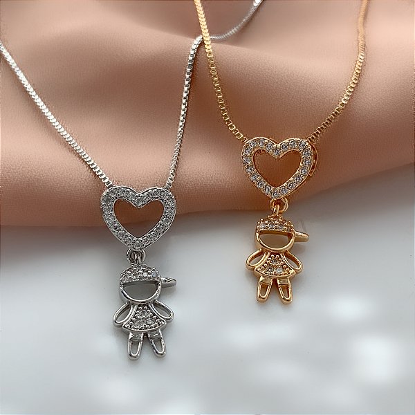 COLAR CORAÇÃO VAZADO MENINO ZIRCÔNIAS BIJU