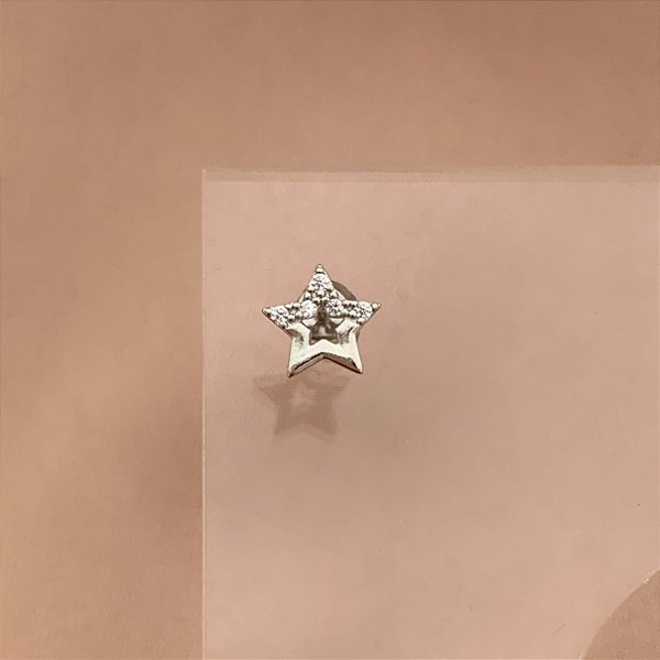 PIERCING TRÁGUS / CARTILAGEM ESTRELA METADE LISA E METADE ZIRCÔNIAS 6MM HASTE AÇO 316L FOLHEADO A RÓDIO SEMIJOIA PARA ATUALIZAÇÃO⭐️