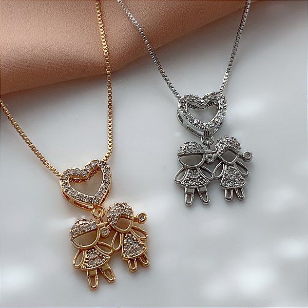 COLAR CORAÇÃO VAZADO CASAL ZIRCÔNIAS BIJU