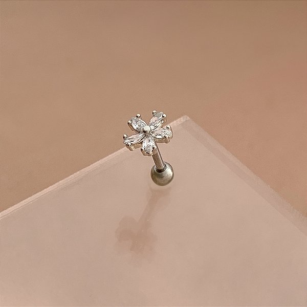 PIERCING TRÁGUS / CARTILAGEM FLOR PÉTALAS ZIRCÔNIAS 6MM HASTE AÇO 316L FOLHEADO A RÓDIO SEMIJOIA PARA ATUALIZAÇÃO⭐️