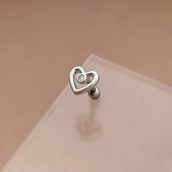PIERCING TRÁGUS / CARTILAGEM CORAÇÃO BORDA LISA DETALHE ZIRCÔNIA 6MM HASTE AÇO 316L FOLHEADO A RÓDIO SEMIJOIA PARA ATUALIZAÇÃO⭐️