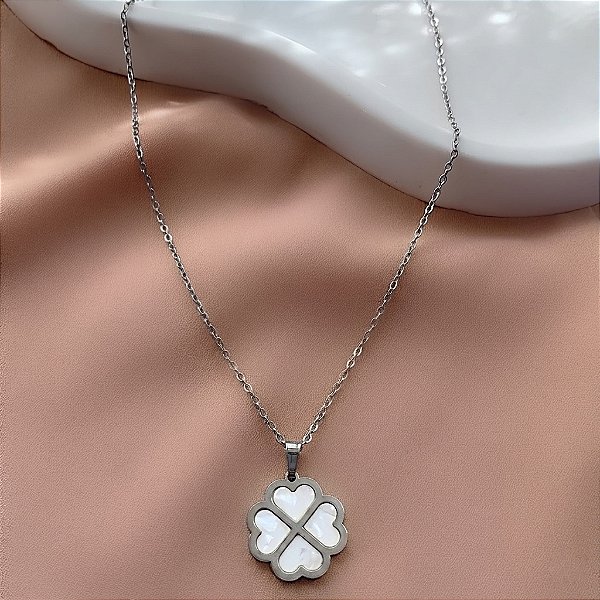 COLAR TREVO CLÁSSICO MADREPÉROLA AÇO 316L⭐️