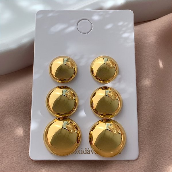 BRINCO KIT BOTÕES LISOS DOURADO AÇO 316L⭐️
