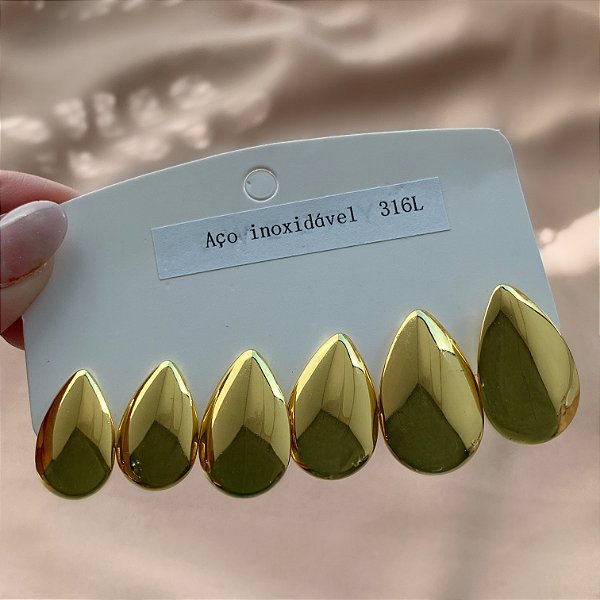BRINCO KIT GOTAS LISAS DOURADO AÇO 316L⭐️