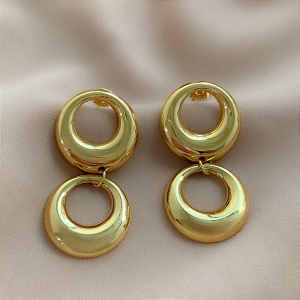 BRINCO CÍRCULOS BOLEADOS PENDENTES DOURADO AÇO 316L⭐️