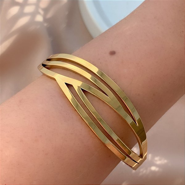 PULSEIRA/ BRACELETE FIOS ABSTRATOS DOURADO AÇO 316L⭐️