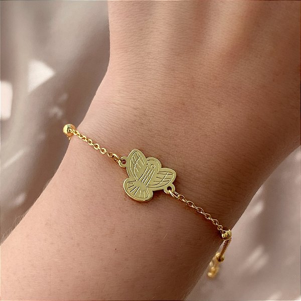 PULSEIRA DELICADA BOLINHAS PINGENTE ESPÍRITO SANTO DOURADO AÇO 316L⭐️