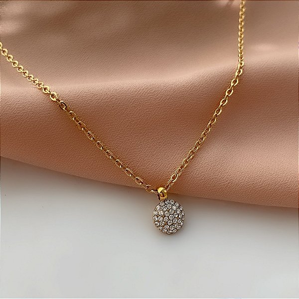 COLAR PINGENTE MINI CÍRCULO ZIRCÔNIAS DOURADO AÇO 316L⭐️