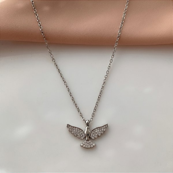 COLAR PINGENTE ESPÍRITO SANTO ZIRCÔNIAS AÇO 316L⭐️