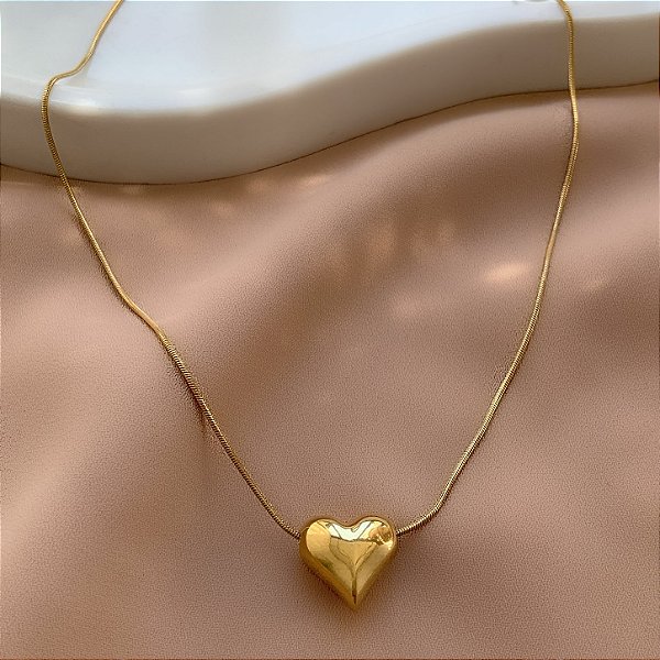 COLAR FIO DELICADO CORAÇÃO BOLEADO CLÁSSICO DOURADO AÇO 316L⭐️