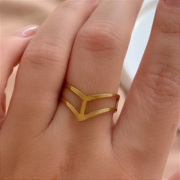 ANEL V FIO DUPLO DOURADO AÇO 316L⭐️