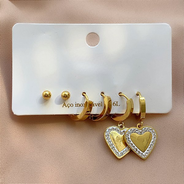 BRINCO KIT CORAÇÃO BARBIE DOURADO AÇO 316L⭐️