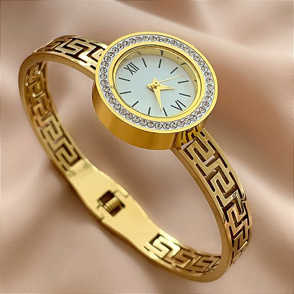 BRACELETE RELÓGIO LABIRINTO DOURADO AÇO 316L⭐️