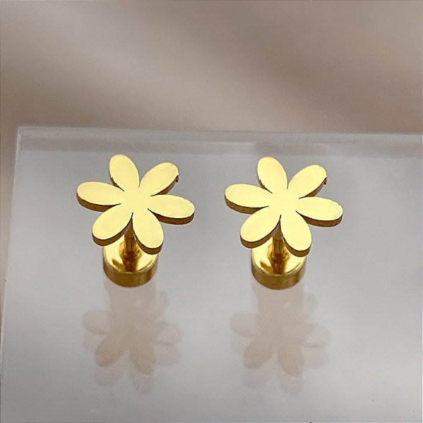 BRINCO FLORZINHA TARRAXA ROSCA DOURADO AÇO 316L⭐️
