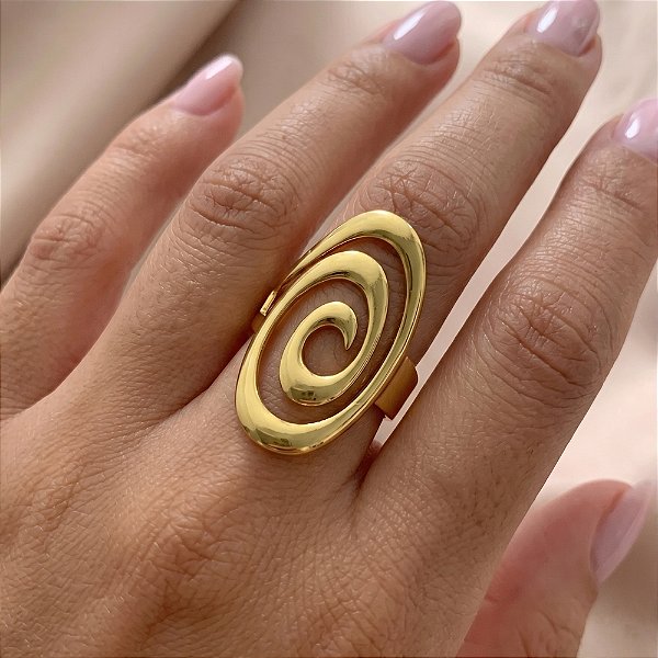 ANEL REGULÁVEL OVAL FIO ESPIRAL DOURADO AÇO 316L⭐️