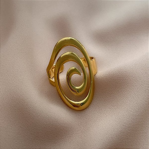 ANEL REGULÁVEL OVAL FIO ESPIRAL DOURADO AÇO 316L⭐️