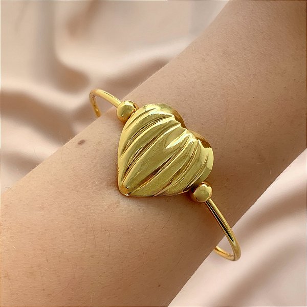BRACELETE REGULÁVEL CORAÇÃO RISCADA DOURADO AÇO 316L⭐️
