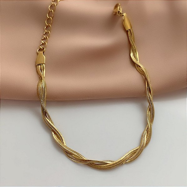 PULSEIRA CORRENTE COBRA FINA ENTRELAÇADAS DOURADO AÇO 316L⭐️