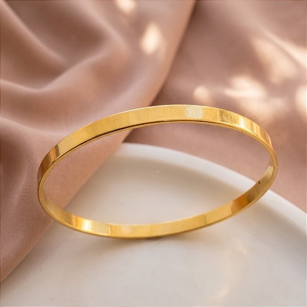 PULSEIRA/ BRACELETE FIO ACHATADO LISO GROSSO DOURADO AÇO 316L⭐️