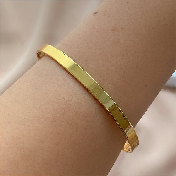 PULSEIRA/ BRACELETE FIO ACHATADO LISO GROSSO DOURADO AÇO 316L⭐️