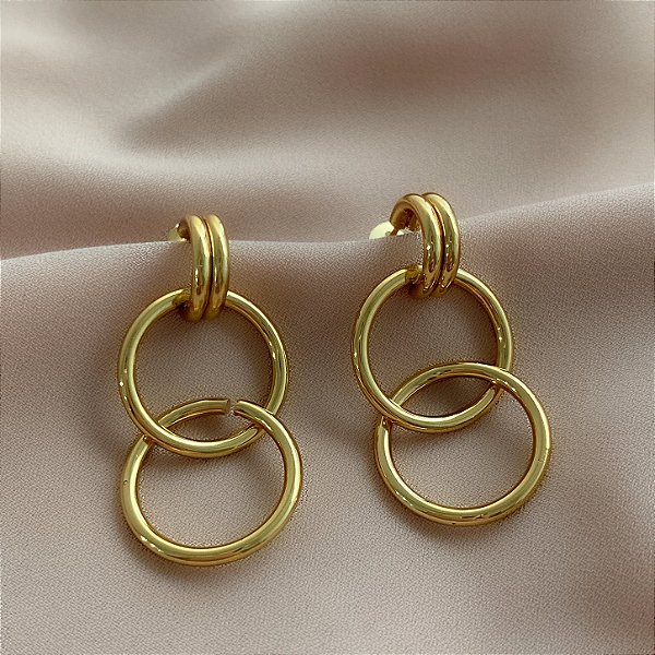 BRINCO DOIS ELOS PENDURADOS DOURADO AÇO 316L⭐️
