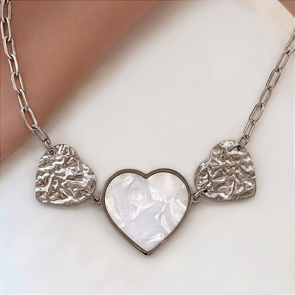 PULSEIRA CORAÇÃO MADREPÉROLA E MARTELADO AÇO 316L⭐️