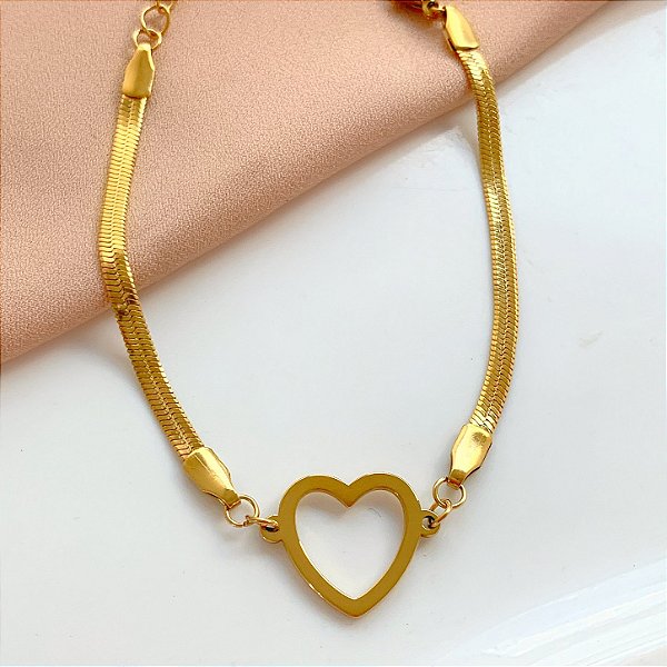 PULSEIRA FITA CORAÇÃO VAZADO DOURADO AÇO 316L⭐️