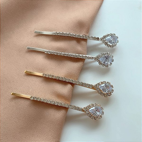 KIT COM 2 GRAMPOS DE CABELO ZIRCÔNIAS GOTA BIJU