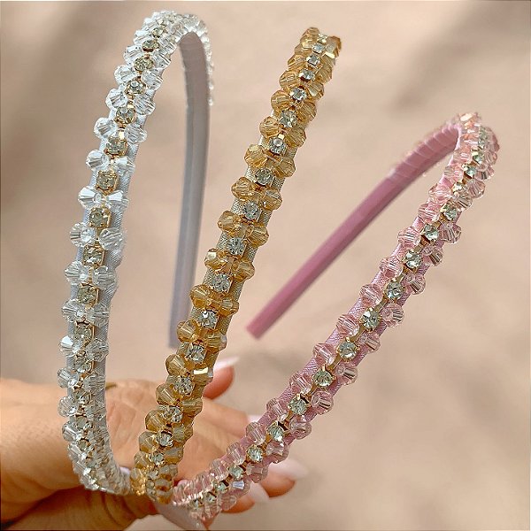 TIARA FINA MINI CRISTAIS COM STRASS CORES CLARAS BIJU