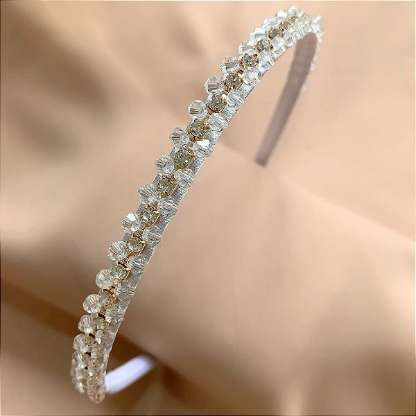 TIARA FINA MINI CRISTAIS COM STRASS CORES CLARAS BIJU
