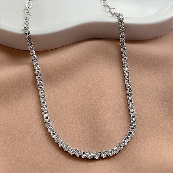 COLAR RIVIERA ZIRCÔNIA CLÁSSICAS ELOS CORAÇÕES AÇO 316L⭐️