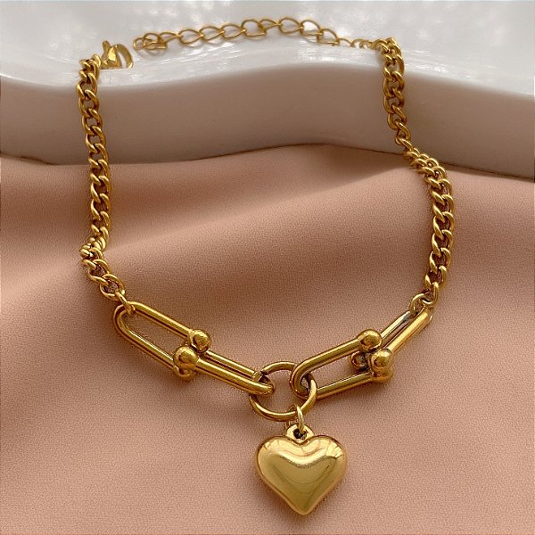 PULSEIRA CORRENTES DIFERENTES E CORAÇÃO DOURADO AÇO 316L⭐️