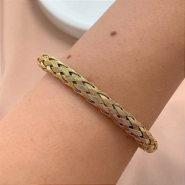 PULSEIRA/BRACELETE TRAMA DOURADO AÇO 316L⭐️